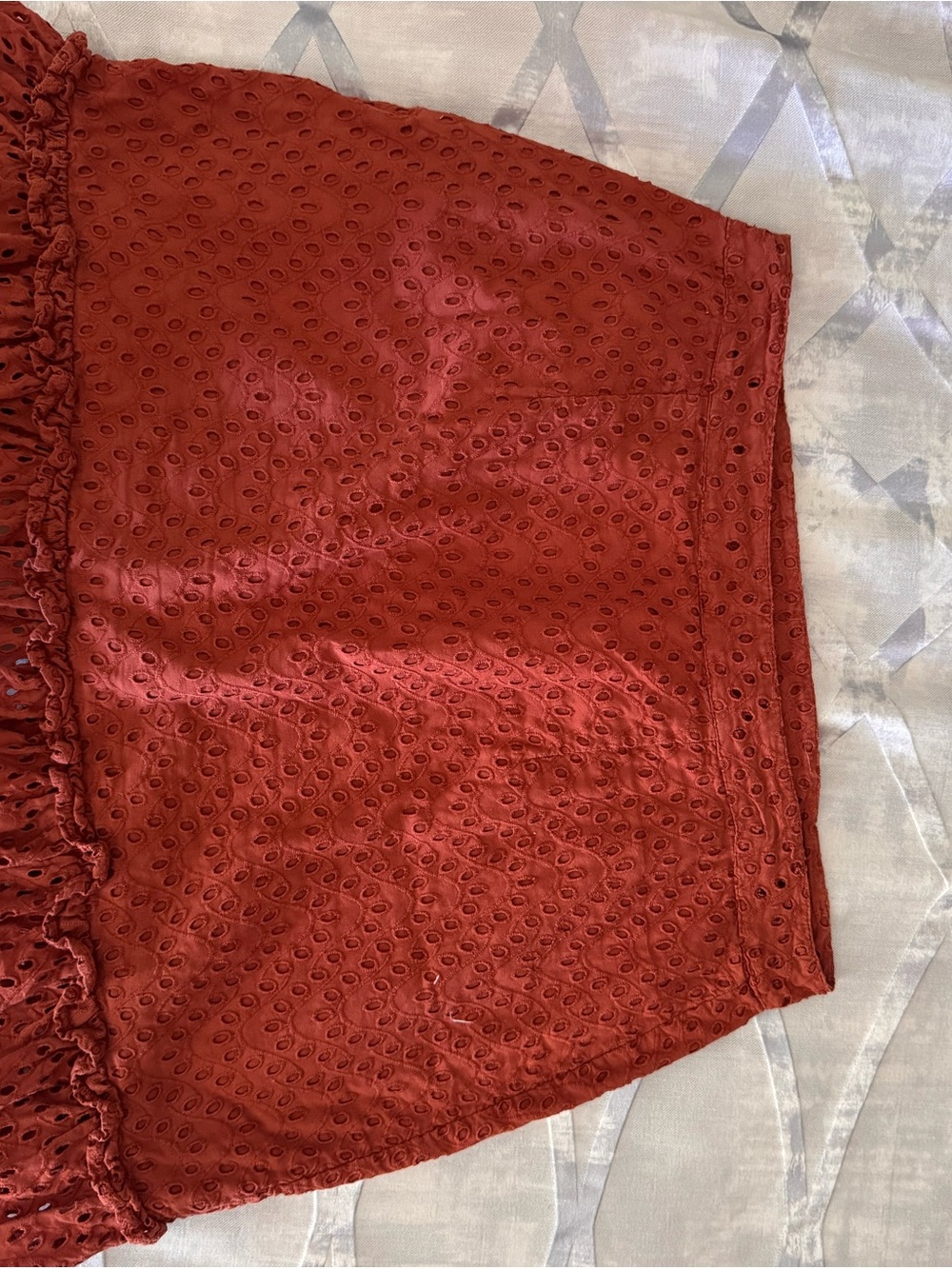Eyelet Ruffle Mini Skirt - Rust - Picture 4 of 6